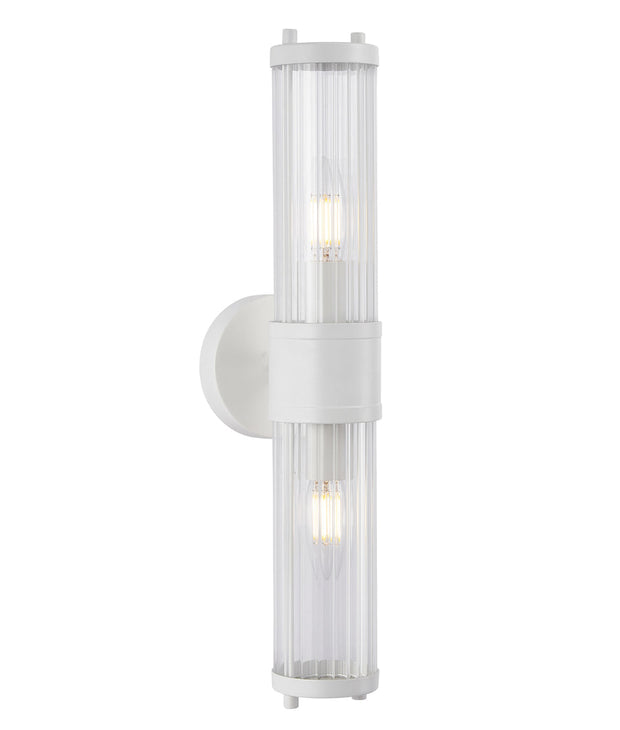 Tiempo Up/Down Wall Light Tubular Ribbed Glass with White