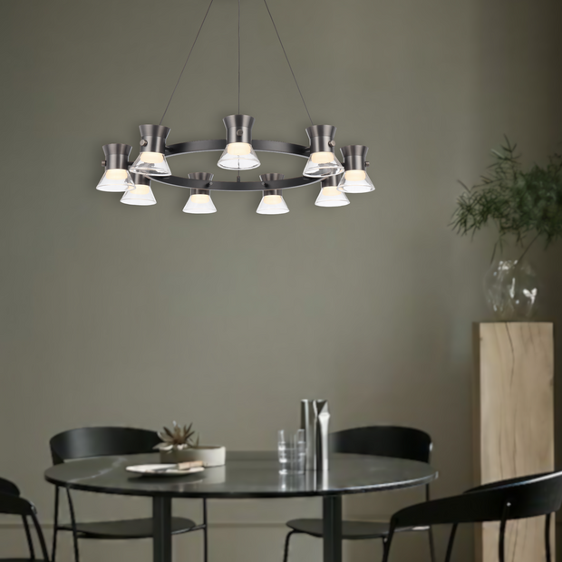 Tipico 9 x 6W 3000K LED Pendant Black with Gun Metal