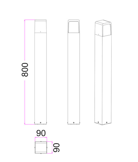 Toren 13w CCT LED IP65 Square Bollard Dark Grey