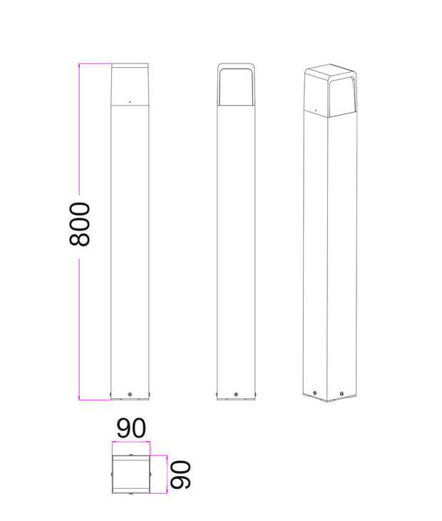 Toren 13w CCT LED IP65 Square Bollard Dark Grey