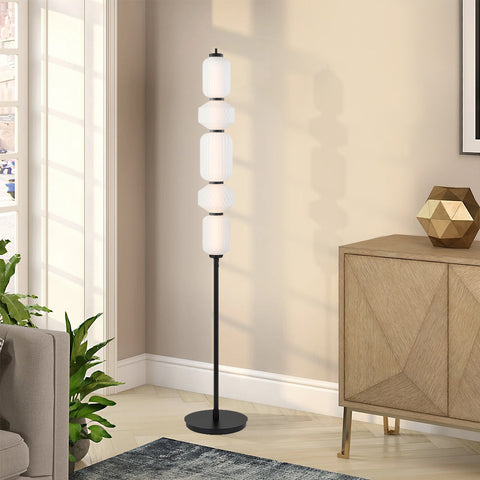 Torso Black Floor Lamp Frosted Glass 25w Built In Warm White LED