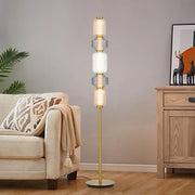 Torso Brass Floor Lamp Amber Smoked Glass 25w Built In Warm White LED