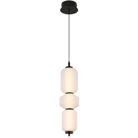 Torso 3 Light Black Pendant Frosted Glass 15w Built In Warm White LED