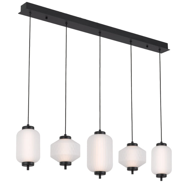 Torso 5 Light Black Bar Pendant Frosted Glass 22w Built In Warm White LED