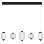 Torso 5 Light Black Bar Pendant Frosted Glass 22w Built In Warm White LED