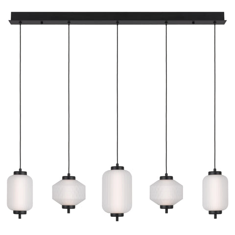 Torso 5 Light Black Bar Pendant Frosted Glass 22w Built In Warm White LED