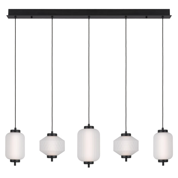 Torso 5 Light Black Bar Pendant Frosted Glass 22w Built In Warm White LED