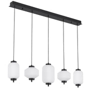 Torso 5 Light Black Bar Pendant Frosted Glass 22w Built In Warm White LED