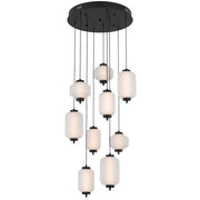 Torso 9 Light Black Pendant Frosted Glass 43w Built In Warm White LED