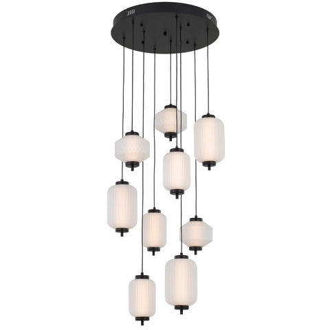 Torso 9 Light Black Pendant Frosted Glass 43w Built In Warm White LED