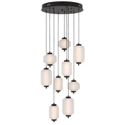 Torso 9 Light Black Pendant Frosted Glass 43w Built In Warm White LED