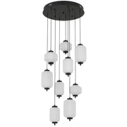 Torso 9 Light Black Pendant Frosted Glass 43w Built In Warm White LED