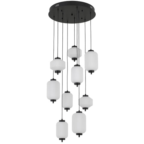 Torso 9 Light Black Pendant Frosted Glass 43w Built In Warm White LED