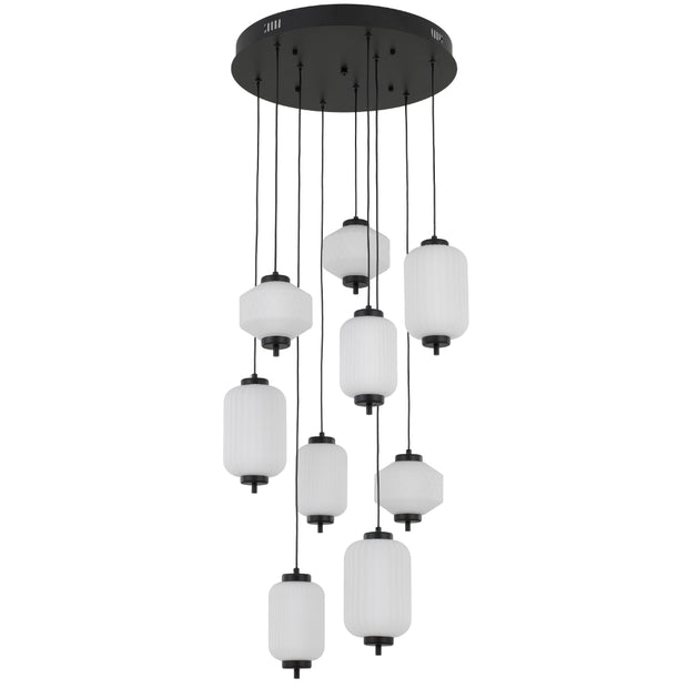 Torso 9 Light Black Pendant Frosted Glass 43w Built In Warm White LED