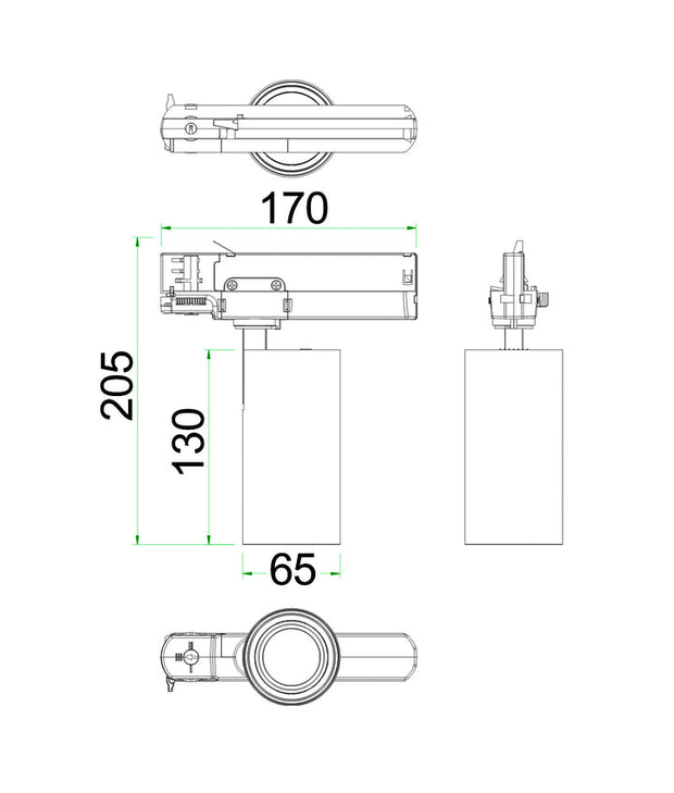 Track Head For Universal Track 4 Wire 3 Circuit White 15W 3CCT LED