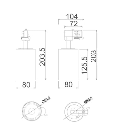 Track Head For Universal Track 4 Wire 3 Circuit White 25W 3CCT LED