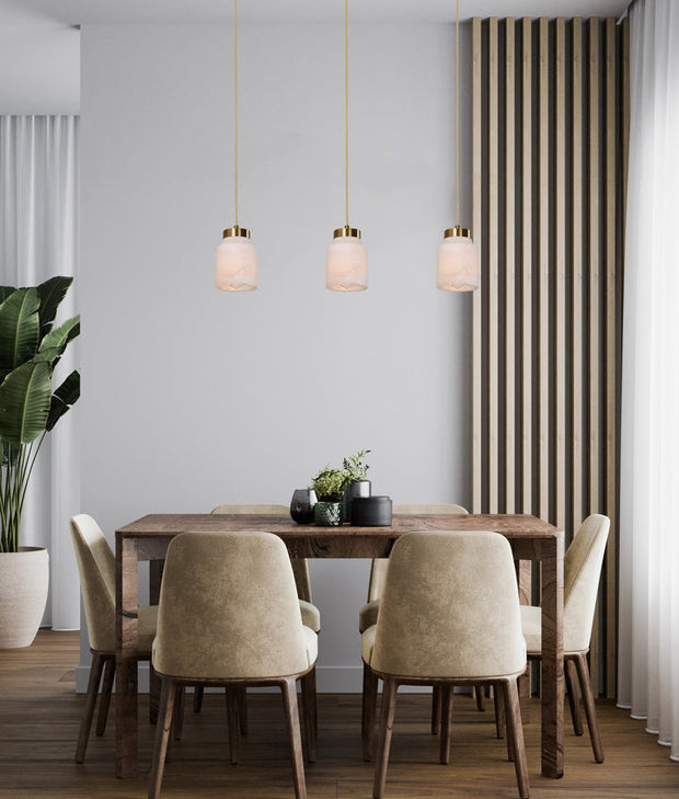 Tufo White Alabaster Jar w/Brass Highlight Pendant E27