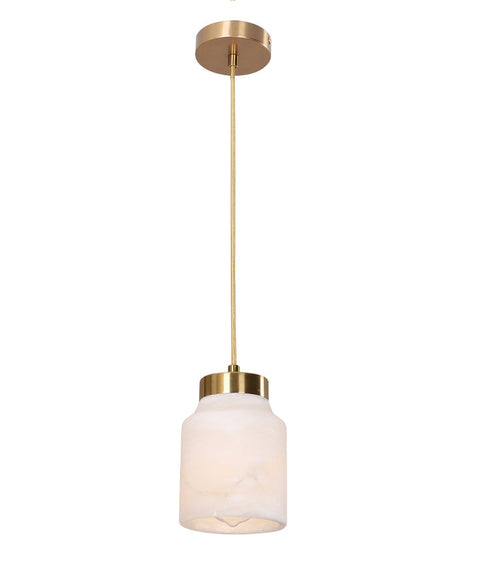 Tufo White Alabaster Jar w/Brass Highlight Pendant E27