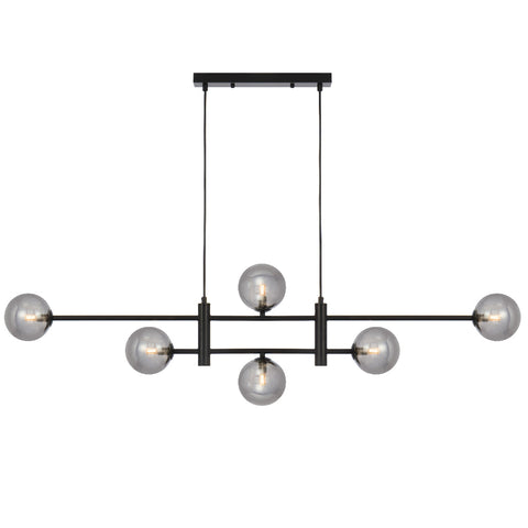 Tyson 6lt Pendant Black with Smoke Glass