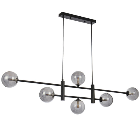 Tyson 6lt Pendant Black with Smoke Glass