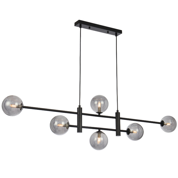 Tyson 6lt Pendant Black with Smoke Glass