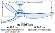 TRINITY DC 48IN/122CM 8W UPLIGHTER LED WHITE/WHITE BLADES+22W LED