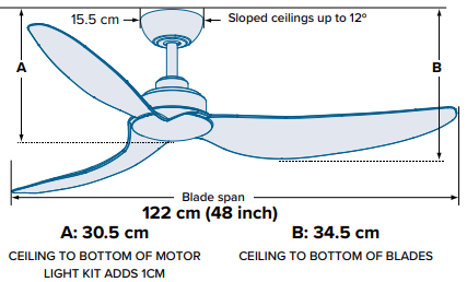 TRINITY DC 48IN/122CM 8W UPLIGHTER LED BLACK/BLACK BLADES