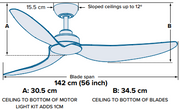 TRINITY DC 56IN/142CM 8W UPLIGHTER LED WHITE/WHITE BLADES+22W LED