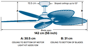 TROPICANA DC 56IN/142CM WHITE/MATTE WHITE BLADES+22W LED