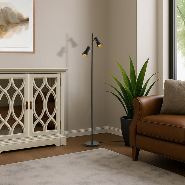 Verik 2lt Floor Lamp Black with Brass Inner