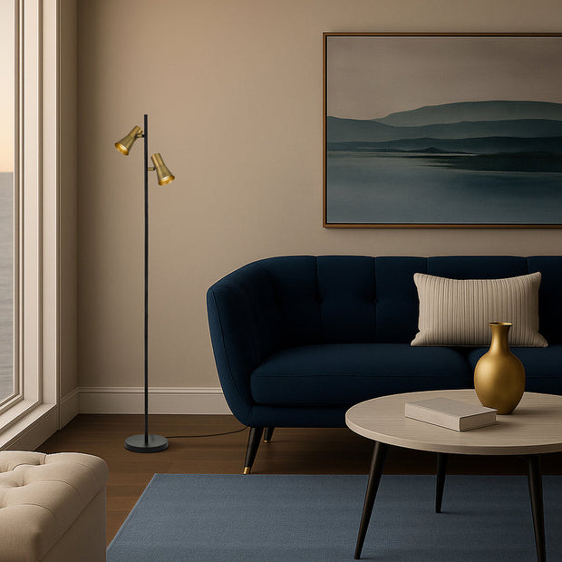 Verik 2lt Floor Lamp Black with Brass Shades