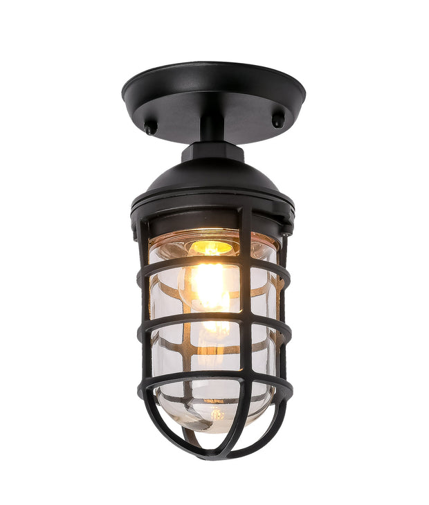 Villaku IP44 Wall/Ceiling Light Black Cage with Glass