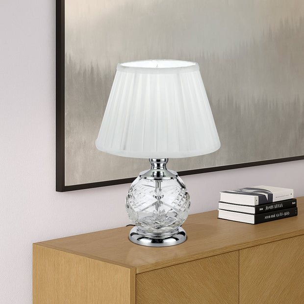 Vivian Table Lamp Chrome and Glass with White Shade