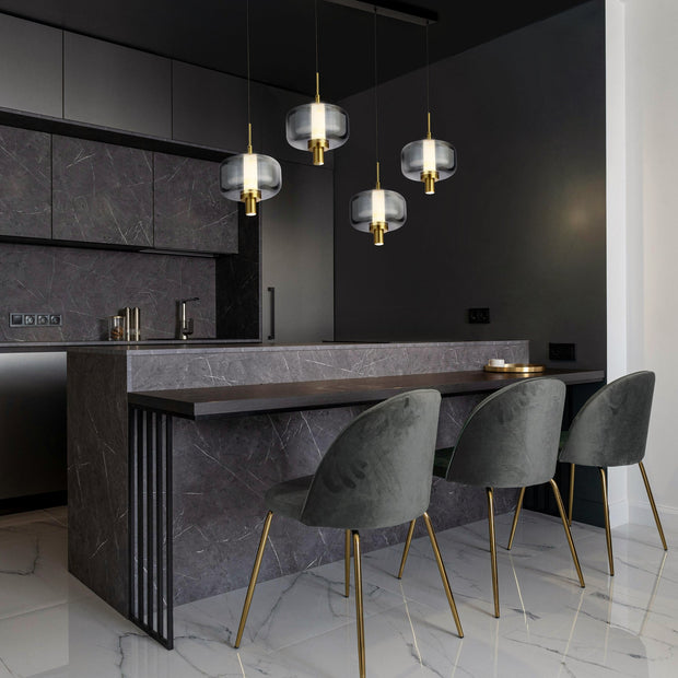 VOLEN 4x8w LED 3000K Black and Gold with Smoke Glass Linear Pendant