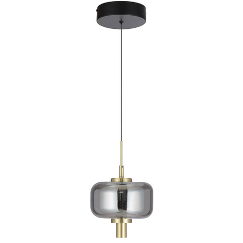 VOLEN 8w LED 3000K Black and Gold with Smoke Glass Single Pendant