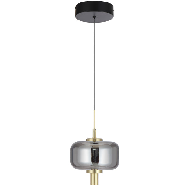 VOLEN 8w LED 3000K Black and Gold with Smoke Glass Single Pendant