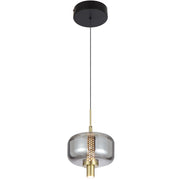 VOLEN 8w LED 3000K Black and Gold with Smoke Glass Single Pendant