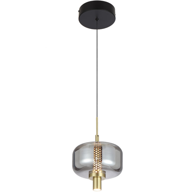 VOLEN 8w LED 3000K Black and Gold with Smoke Glass Single Pendant