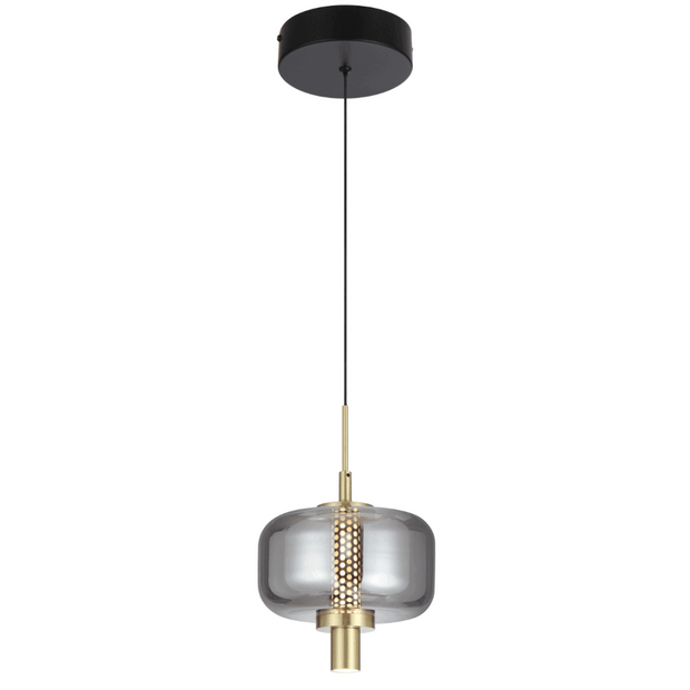 VOLEN 8w LED 3000K Black and Gold with Smoke Glass Single Pendant