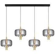 VOLEN 4x8w LED 3000K Black and Gold with Smoke Glass Linear Pendant