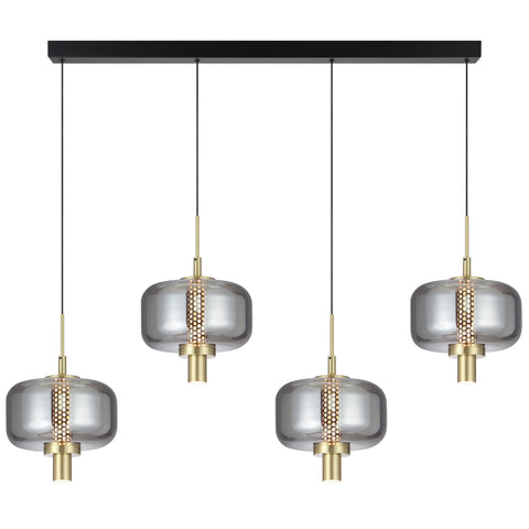 VOLEN 4x8w LED 3000K Black and Gold with Smoke Glass Linear Pendant