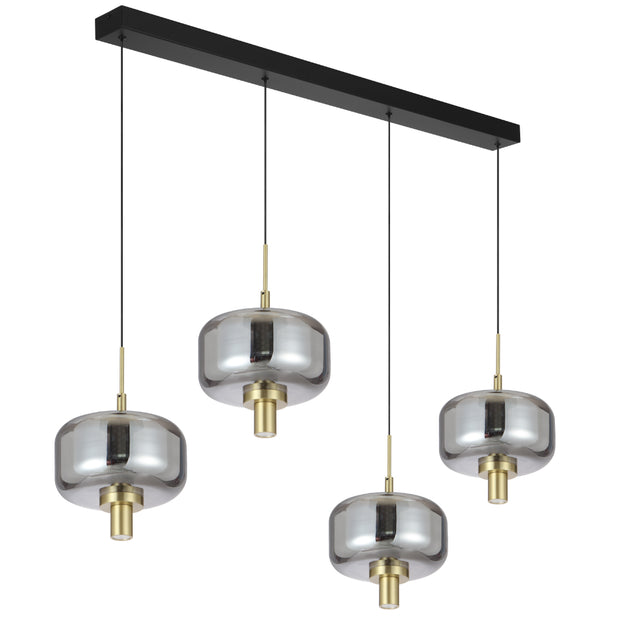 VOLEN 4x8w LED 3000K Black and Gold with Smoke Glass Linear Pendant