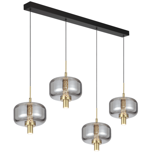 VOLEN 4x8w LED 3000K Black and Gold with Smoke Glass Linear Pendant