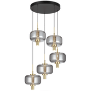 VOLEN 5x8w LED 3000K Black and Gold with Smoke Glass Pendant