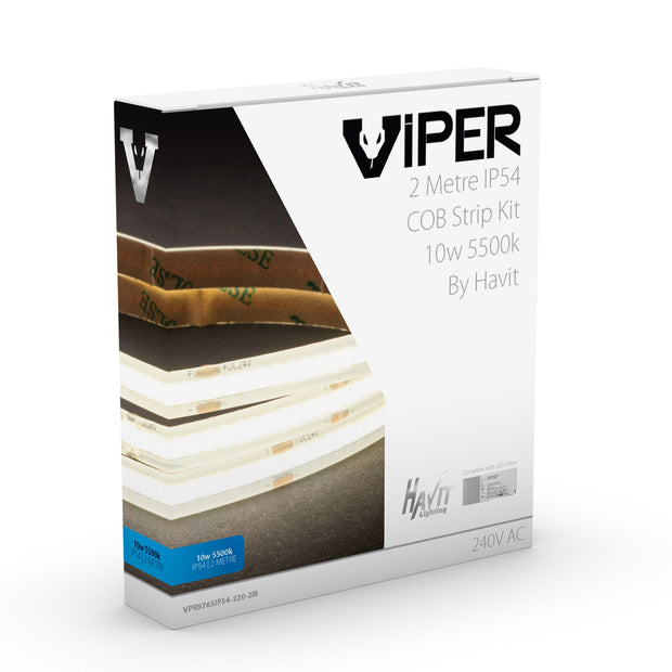 Viper 10w per metre 2m 5500k COB LED Strip Kit - IP54 complete with Dimmable LED driver