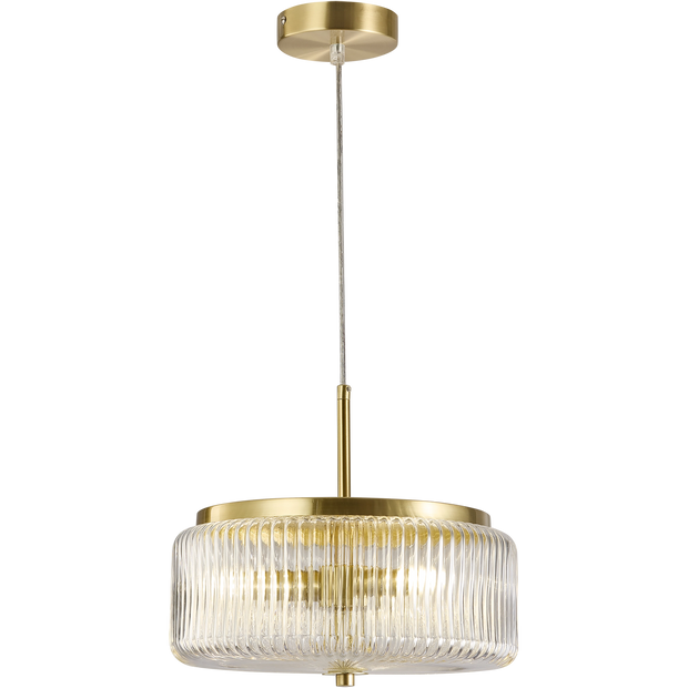 Whistler 3lt Pendant Gold with Clear Ribbed Glass