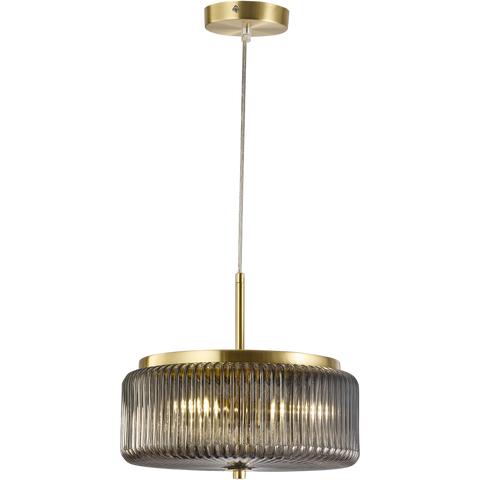 Whistler 3lt Pendant Gold with Smoke Ribbed Glass