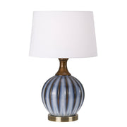Yoni Ceramic Table Lamp Antique Brass, Blue and White