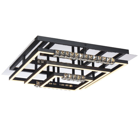 ZAFRA 40W LED CCT 3 Tier Black Chrome with Crystal Details SQUARE CTC