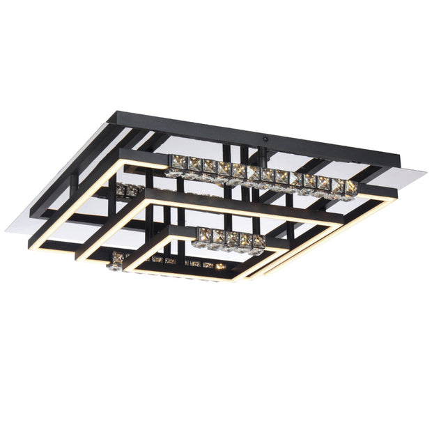 ZAFRA 40W LED CCT 3 Tier Black Chrome with Crystal Details SQUARE CTC